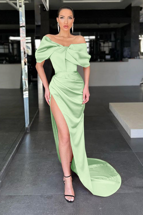 Burnt Orange Off-the-Shoulder Long Satin Mermaid Prom Dress with Split Burnt Orange Off-the-Shoulder Long Satin Mermaid Prom Dress with Split