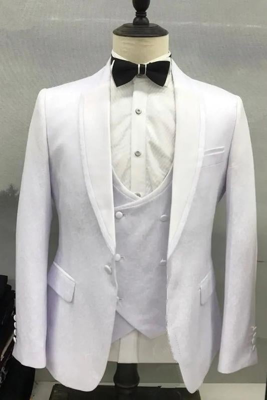 Caleb Simple White Shawl Lapel Three Pieces Wedding Suits