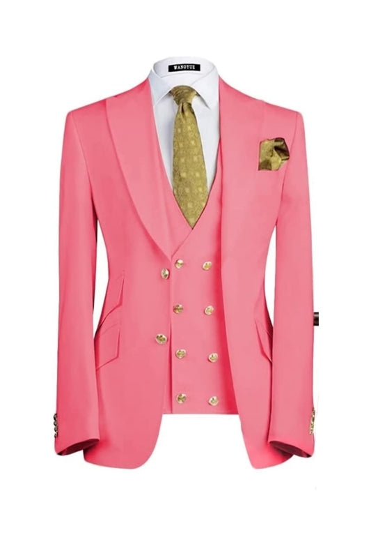 Bill Fancy Candy Pink Three Pieces Peaked Lapel Men Prom Suits