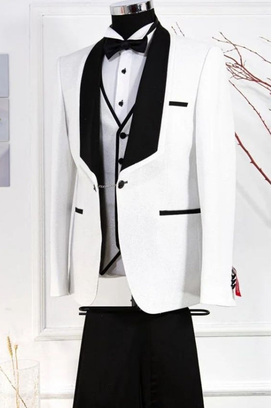 Carr Fancy White Shawl Lapel Three Pieces Wedding Suits