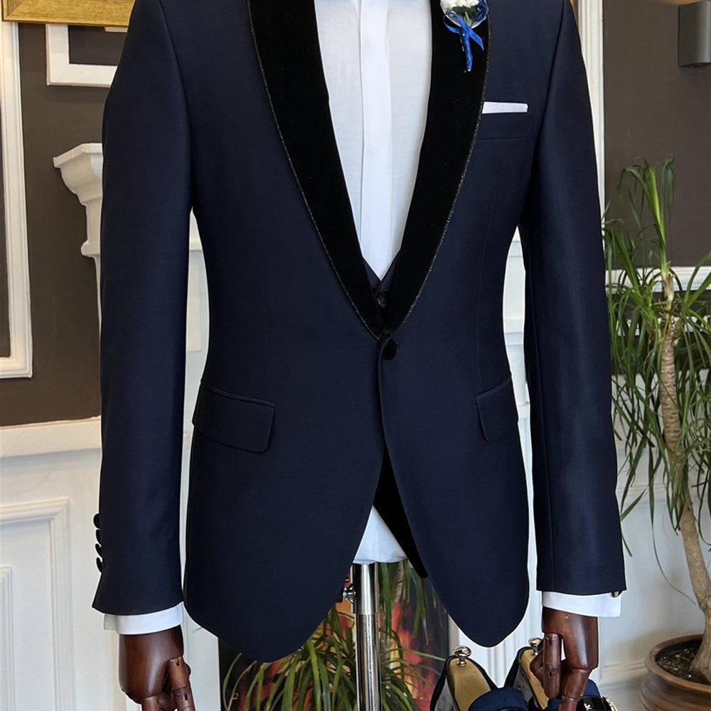 Cecil Fancy Navy Blue Peaked Lapel Two Pieces Men Suits For Prom