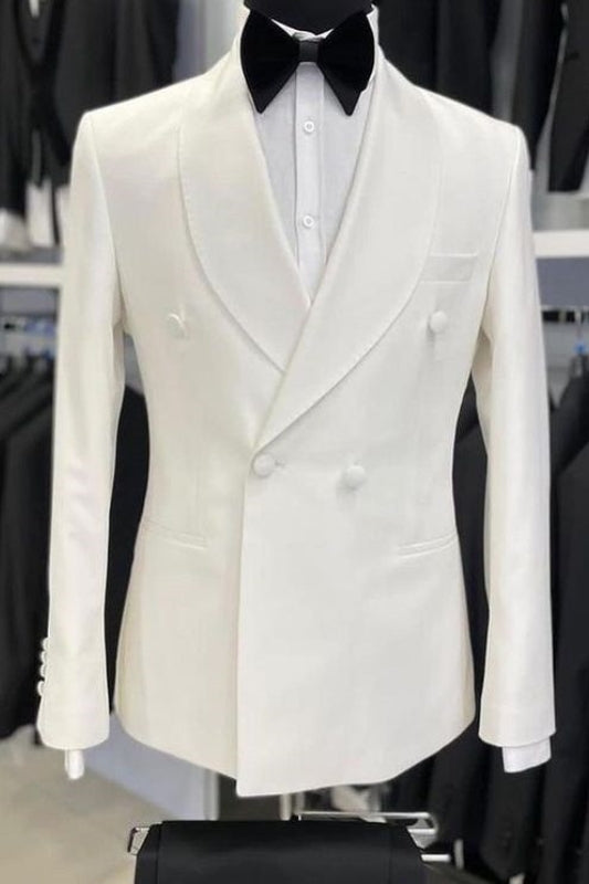 Chad Simple White Shawl Lapel Double Breasted Wedding Suits