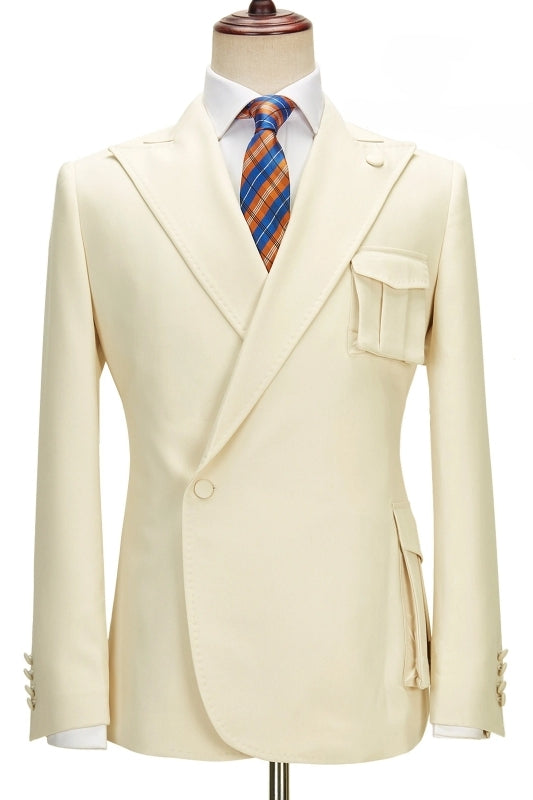 Marcus Generous Champagne Peaked Lapel Simple Prom Suits
