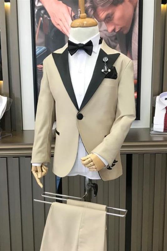 King Champagne Peaked Lapel Two Pieces Fancy Prom Suits
