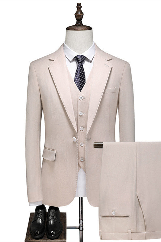 Colbert Bespoke Champagne Three Pieces Notched Lapel Men Suits For Prom