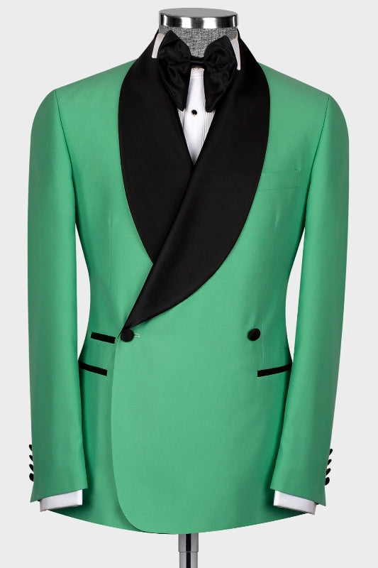 Grover Charming Green Shawl Lapel Double Breasted Wedding Suits