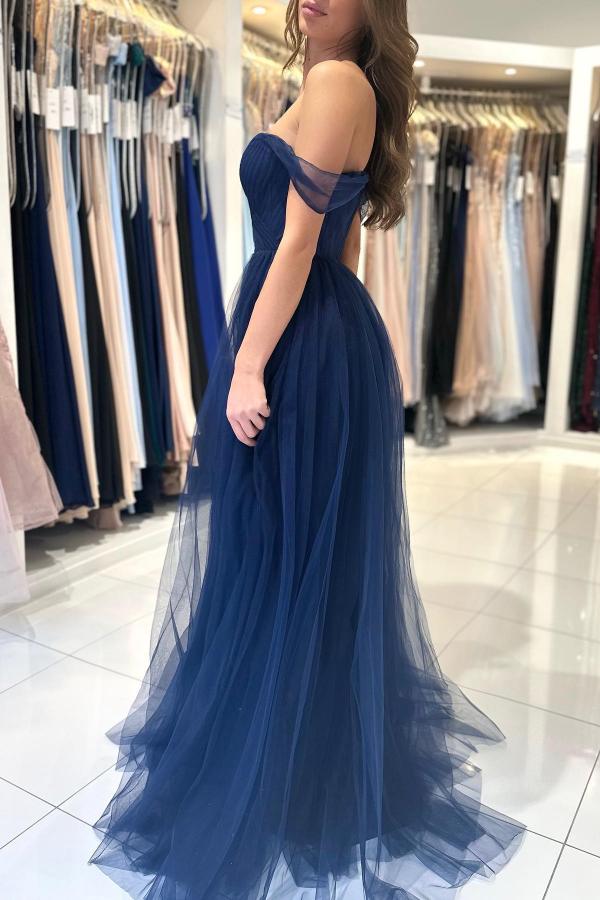 Charming Long A-line Sweetheart Off-The-Shoulder Tulle Prom Dresses-BIZTUNNEL