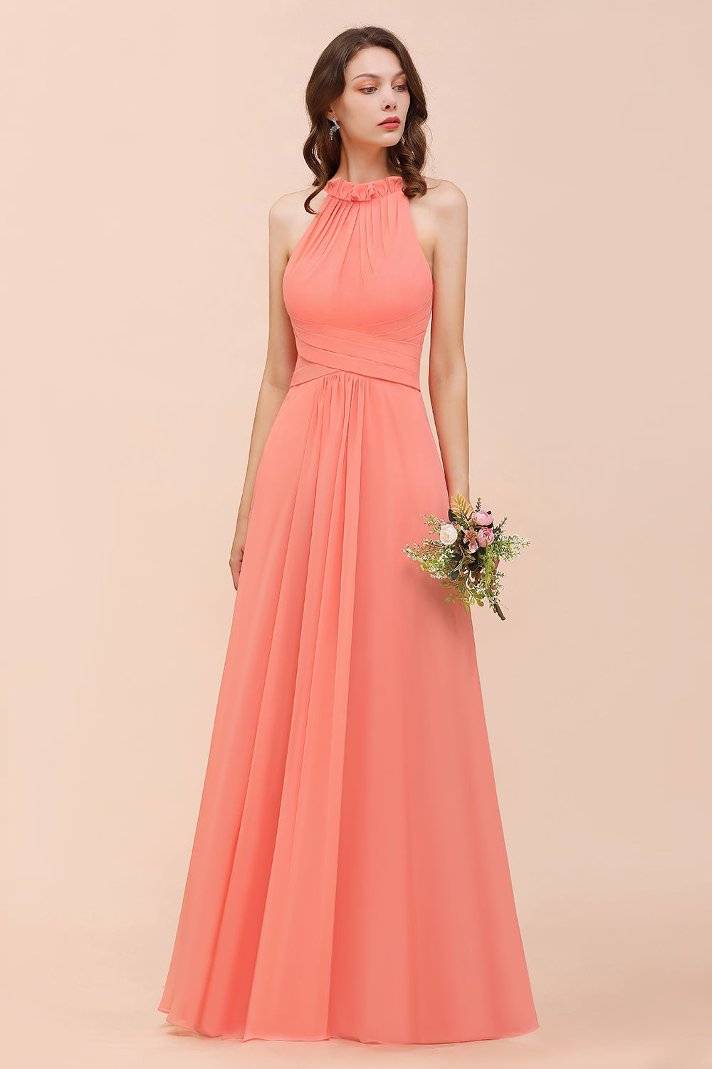 coral halter bridesmaid dress Coral Pink Bridesmaid Dress Matte Satin Size 2XL
