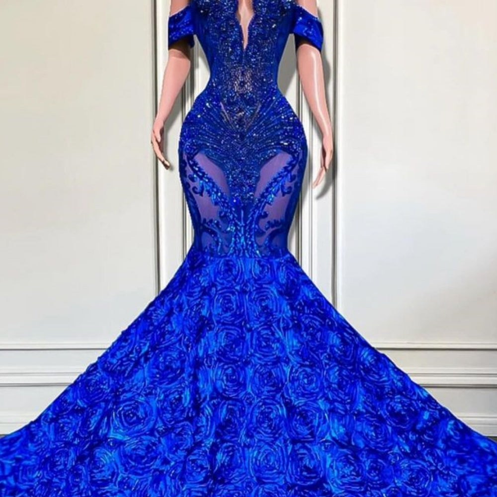 Charming Off-The-Shoulder Sequined Royal Blue Mermaid Prom Dresses