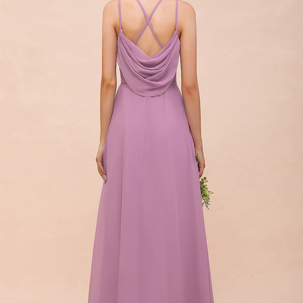 Chic A-Line Halter Chiffon Open Back Long Bridesmaid Dresses Chic A-Line Halter Chiffon Open Back Long Bridesmaid Dresses