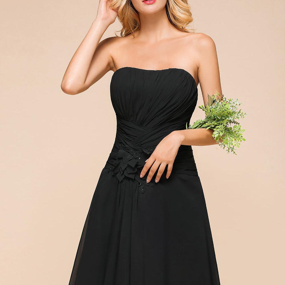 Chic Black Short A-line Chiffon Strapless Backless Bridesmaid Dress BIZTUNNEL Chic Black Short A-line Chiffon Strapless Backless Bridesmaid Dress BIZTUNNEL