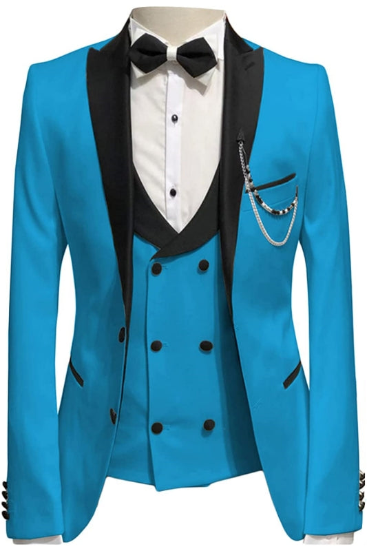 Michae Chic Blue Peaked Lapel Three Pieces Prom Suits