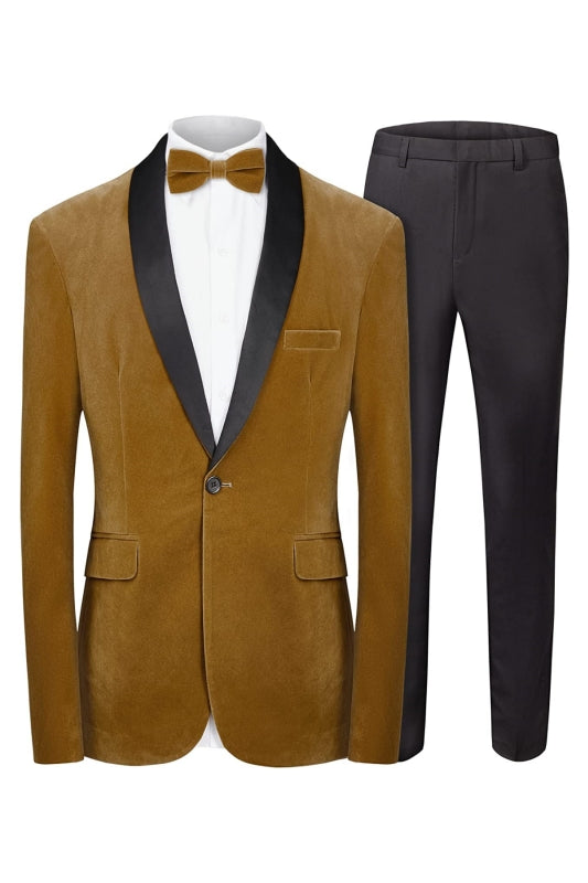 Beck Chic Brown Shawl Lapel Two Pieces Velvet Men Suits For Wedding