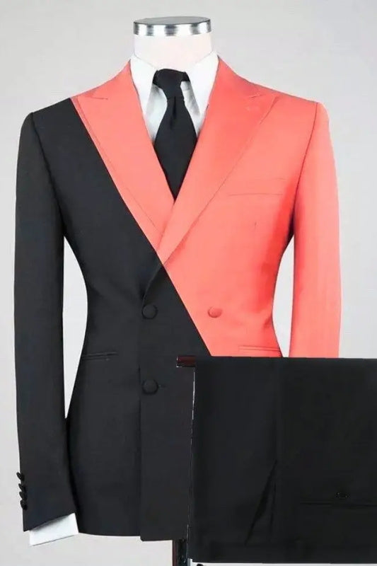 Reg Chic Coral Peaked Lapel Double Breasted Prom Suits