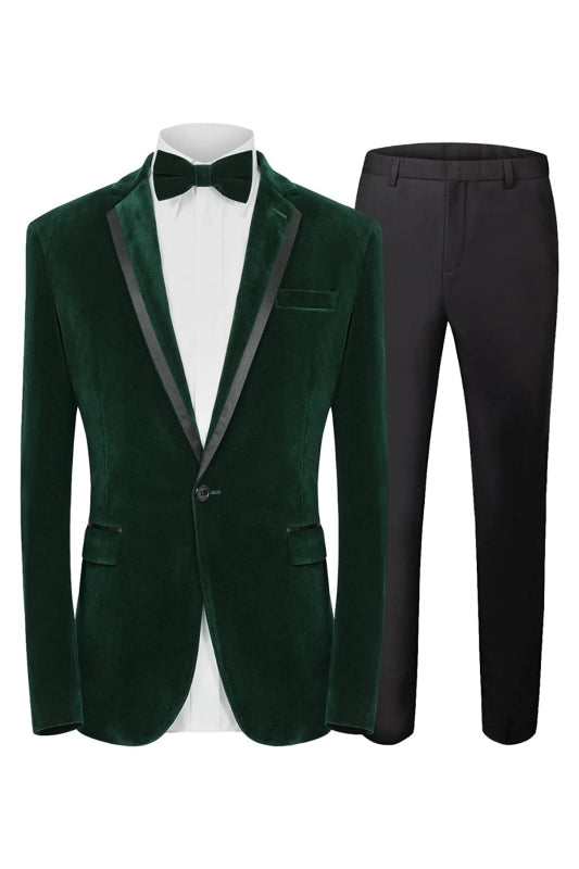Brandon Chic Deep Green Notched Lapel Two Pieces Velvet Prom Suits