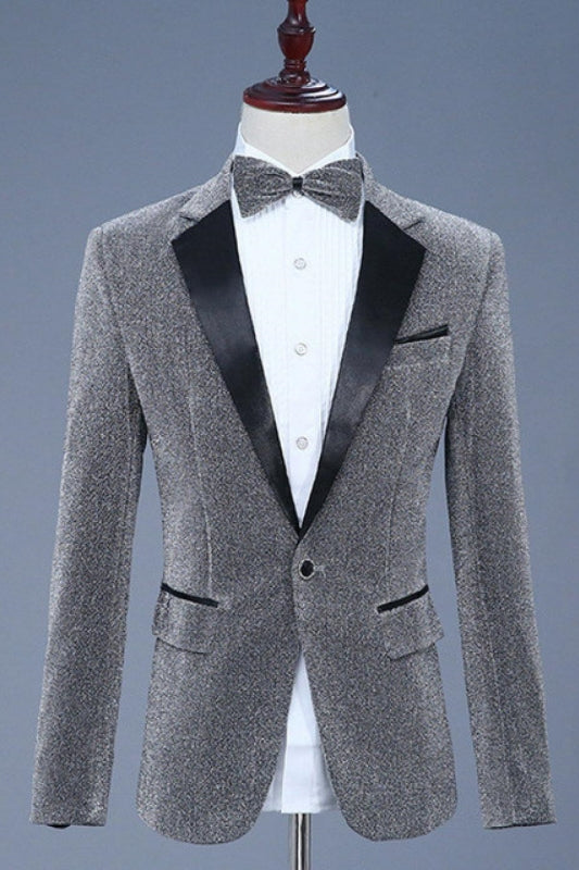 Alva Chic Gray Sequins Notched Lapel Men Suits For Prom