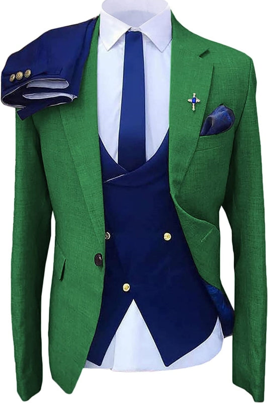 Lionel Chic Green Notched Lapel Three Pieces Prom Suits