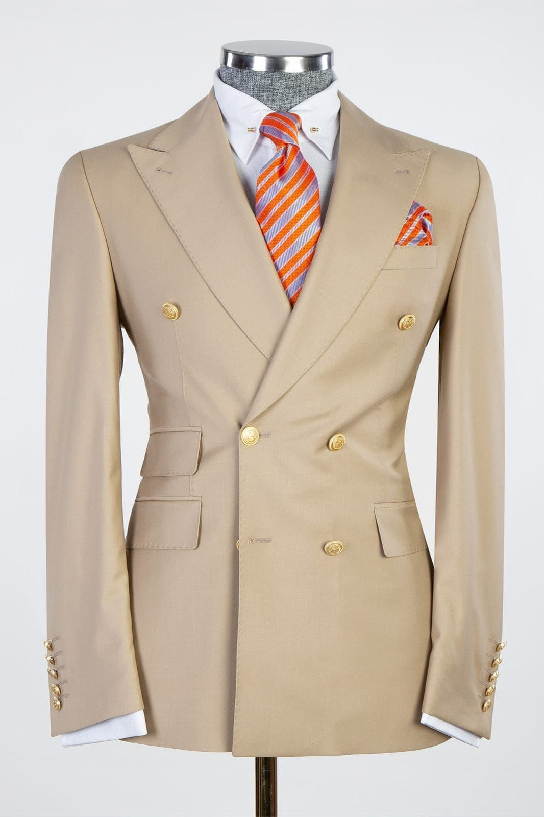Sinclair Chic khaki Double Breasted Peaked Lapel Men Suits For Business