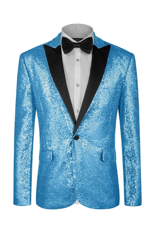 Eugene Chic Light Blue Peaked Lapel Sequins Prom Suits For Men