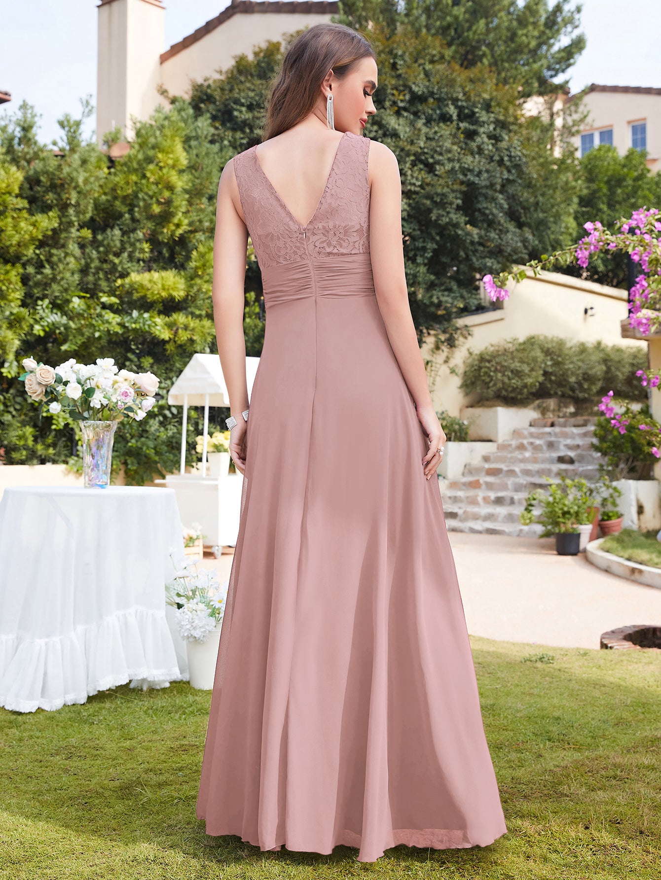 a-line scoop floor-length chiffon bridesmaid dress with ruffle A-line Scoop Floor-Length Chiffon Bridesmaid Dress With Ruffle RoseProm