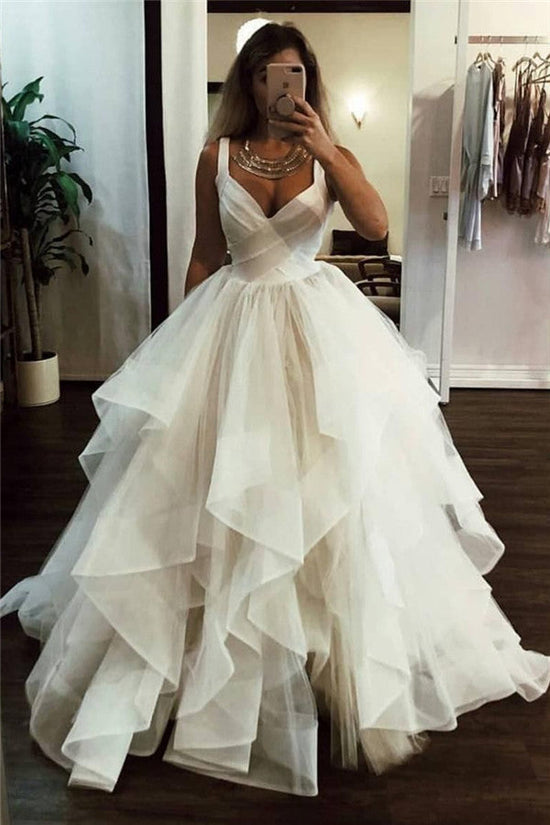 Chic Long Ball Gown Sweetheart Tulle Formal Wedding Dresses-BIZTUNNEL