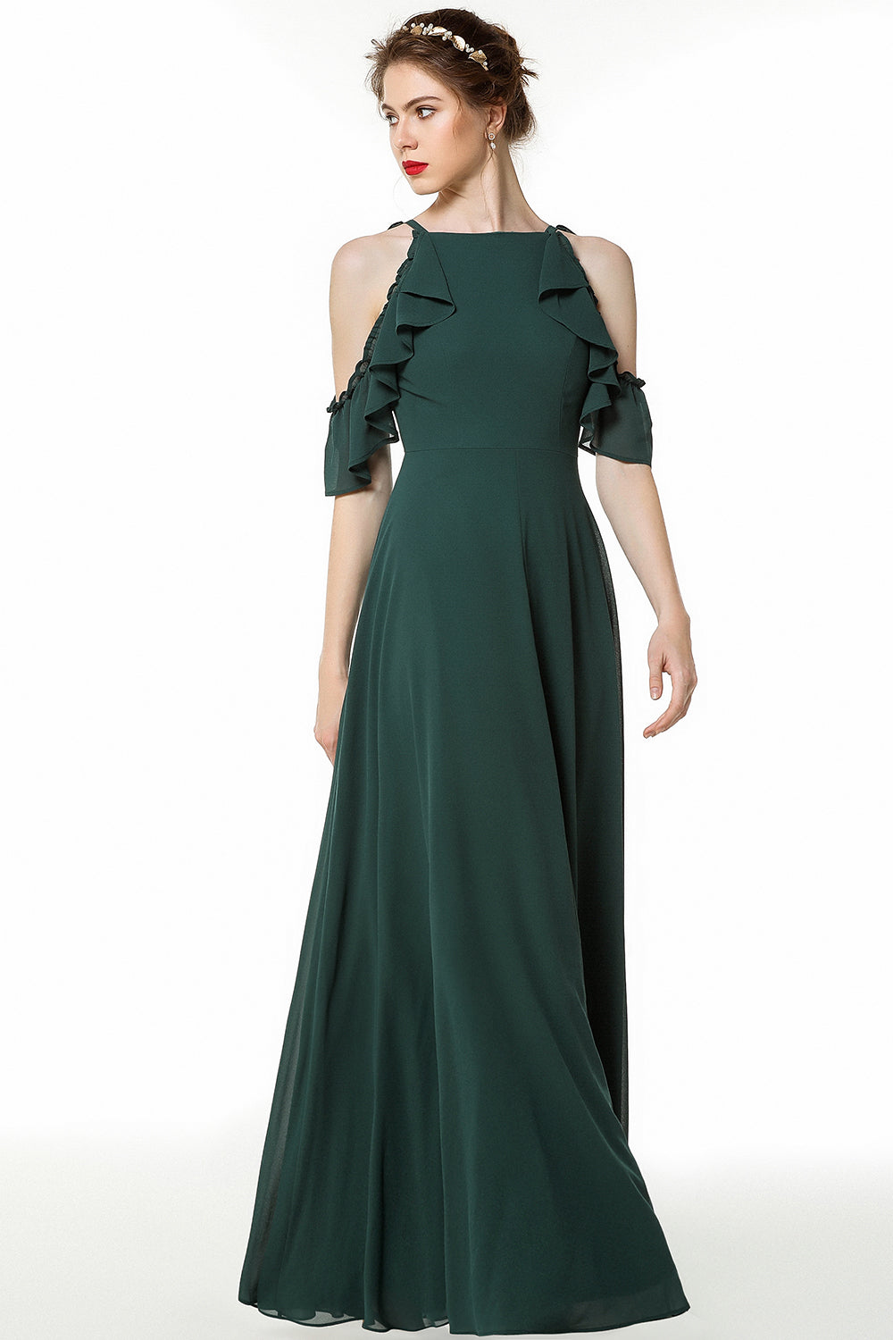 Load image into Gallery viewer, Chic Long Chiffon A-Line Bridesmaid Dress With Ruffles Embellishment-BIZTUNNEL
