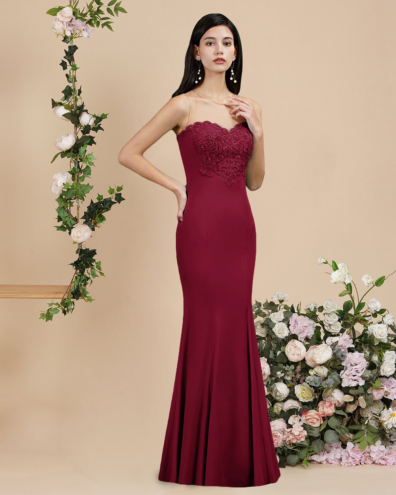 Chic Long Mermaid Sleeveless Lace Appliques Evening Dress BIZTUNNEL Chic Long Mermaid Sleeveless Lace Appliques Evening Dress BIZTUNNEL