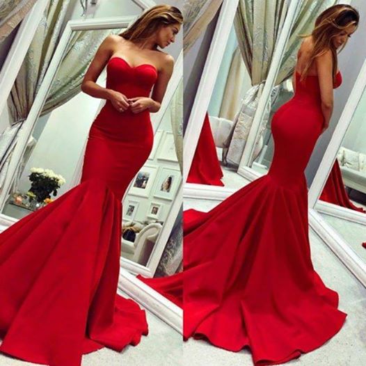 Chic Long Mermaid Sweetheart Satin Red Prom Dress-BIZTUNNEL
