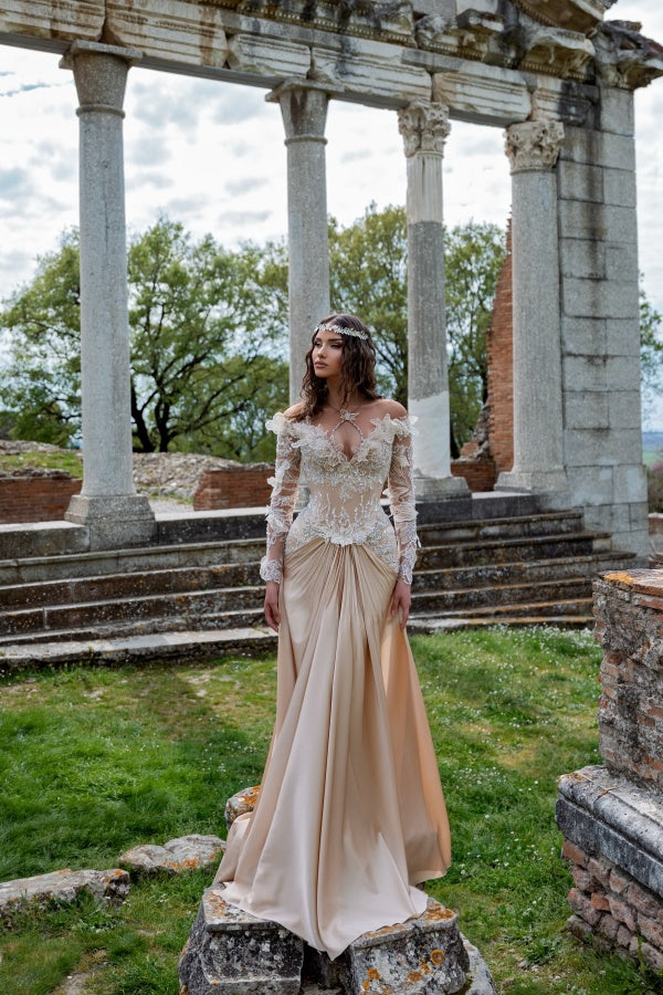 Chic Off-the-Shoulder Sequined Evening Dresses with Long Sleeves