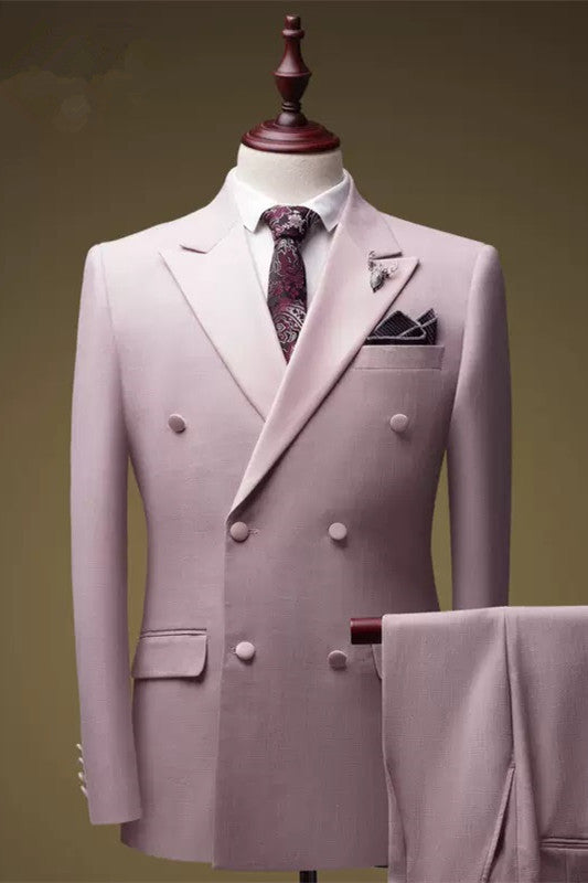 Carl Chic Pink Peaked Lapel Double Breasted Prom Suits For Men
