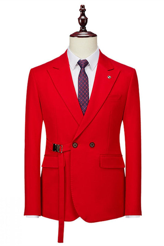 Alger Chic Red Double Breasted Peaked Lapel Men Suits For Prom