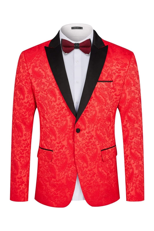 Ford Chic Red Peaked Lapel Two Pieces Jacquard Prom Suits For Men