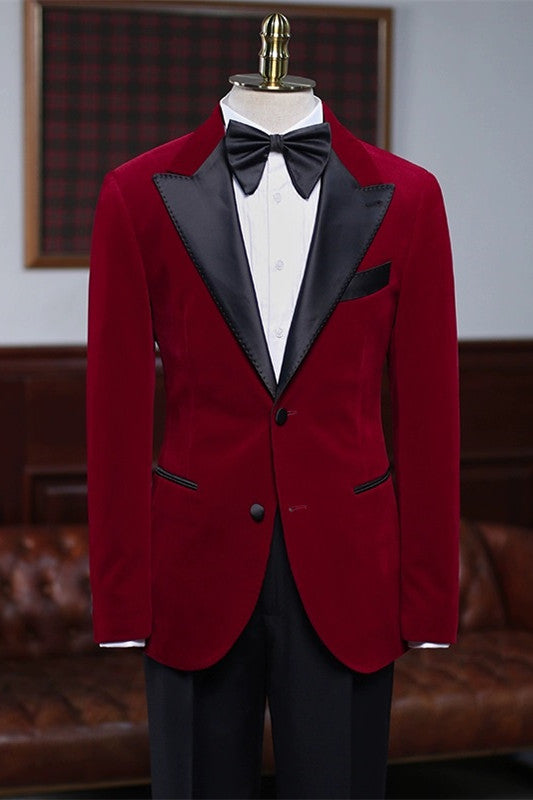 Adrian Chic Red Peaked Lapel Velvet Men Suits For Prom