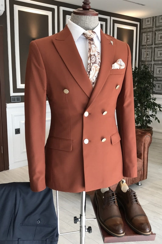 Harriet Chic Rufous Peaked Lapel Double Breasted Prom Suits For Men