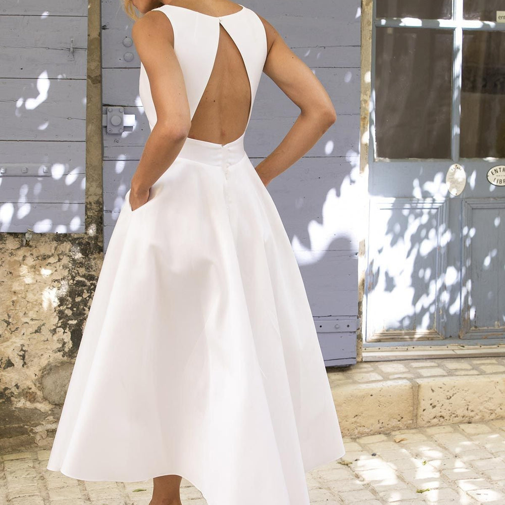 short backless prom dresses Backless Short Beaded Low V-Neck Party Dress -PromGirl Platinum / 000
