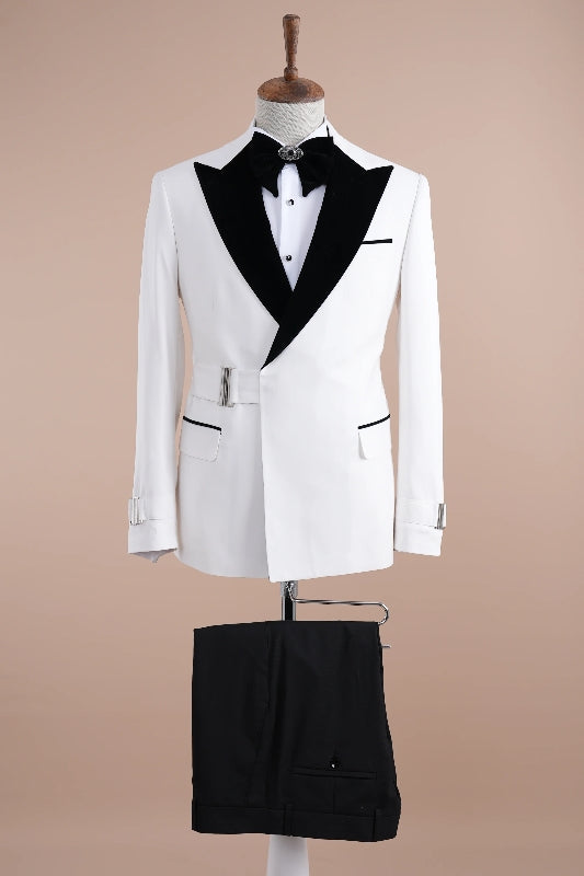 Amber Chic White Peaked Lapel Slim Fit Two Pieces Prom Suits