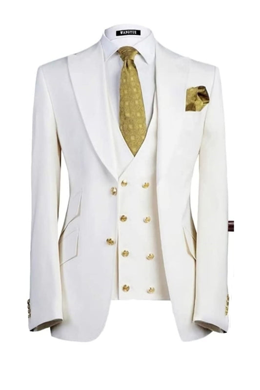 Ben Chic White Three Pieces Peaked Lapel Proms Suits For Men