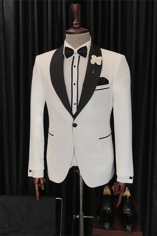 Jone Chic White Three Pieces Slim Fit Wedding Groom Suits