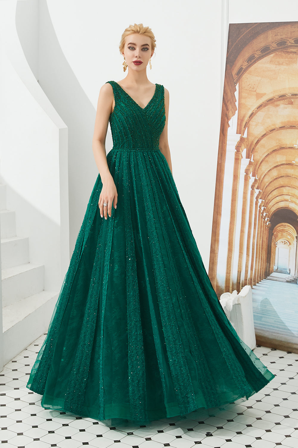 Classic Long A-line V-neck Tulle Prom Dress BIZTUNNEL Classic Long A-line V-neck Tulle Prom Dress BIZTUNNEL