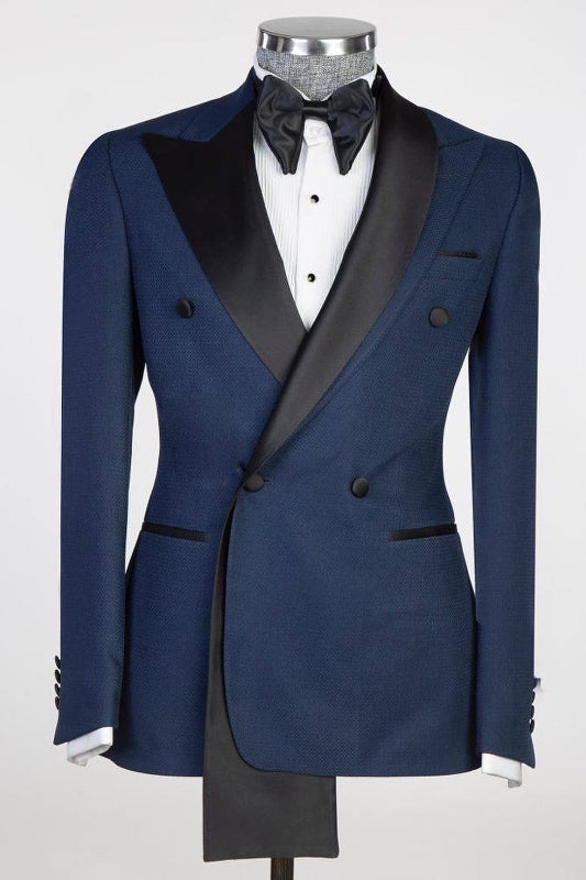 Byron Classic Navy Blue Peaked Lapel Double Breasted Prom Suits
