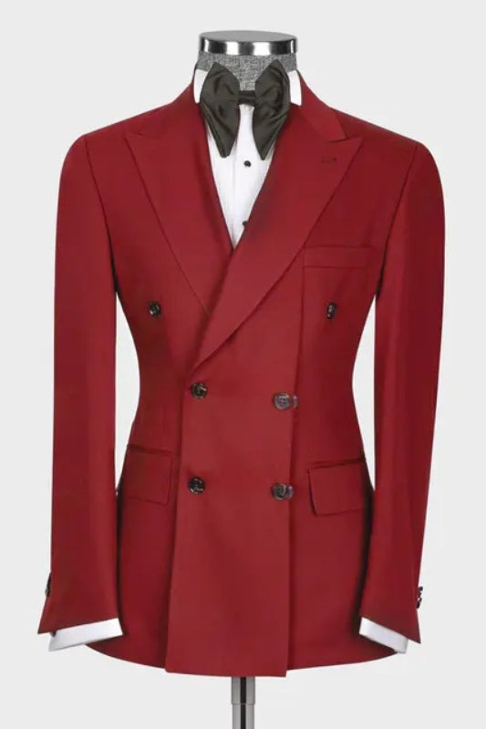 Alan Classic Red Peaked Lapel Double Breasted Prom Suits