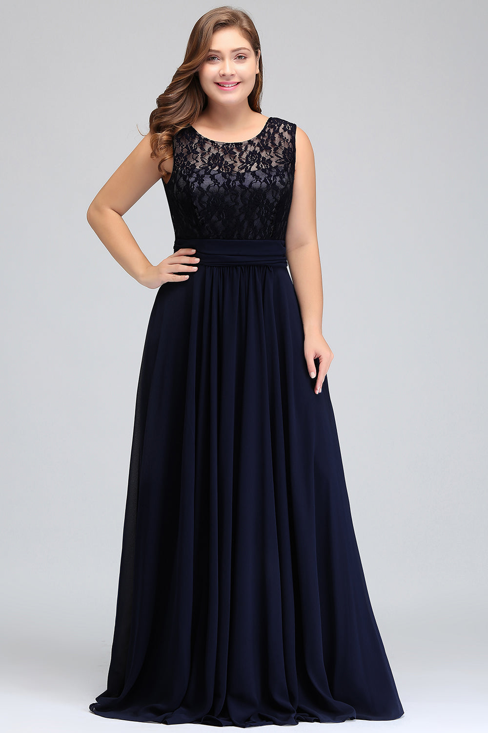 Cicinia Dark Navy Bridesmaid Dresses With Sleeves Long Chiffon A-line V-neck Tea Length main image 0