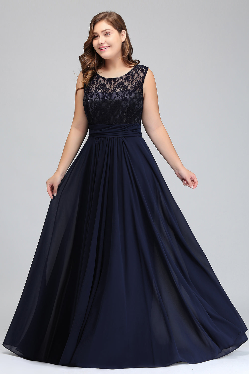 Classy Long A-Line Chiffon Bateau Sleeveless Dark Navy Bridesmaid Dres