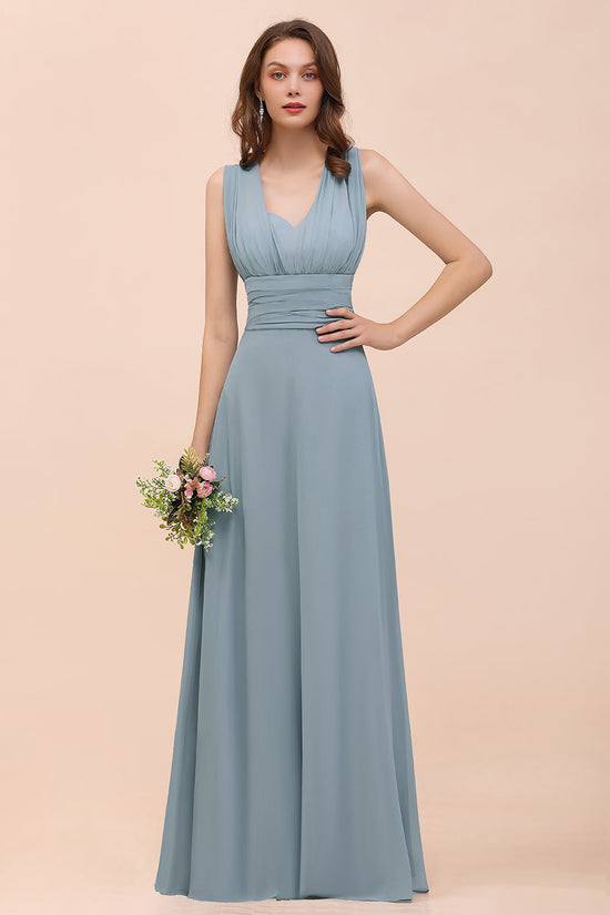 Classy Long A-Line Chiffon Bridesmaid Dresses With Ruched-BIZTUNNEL