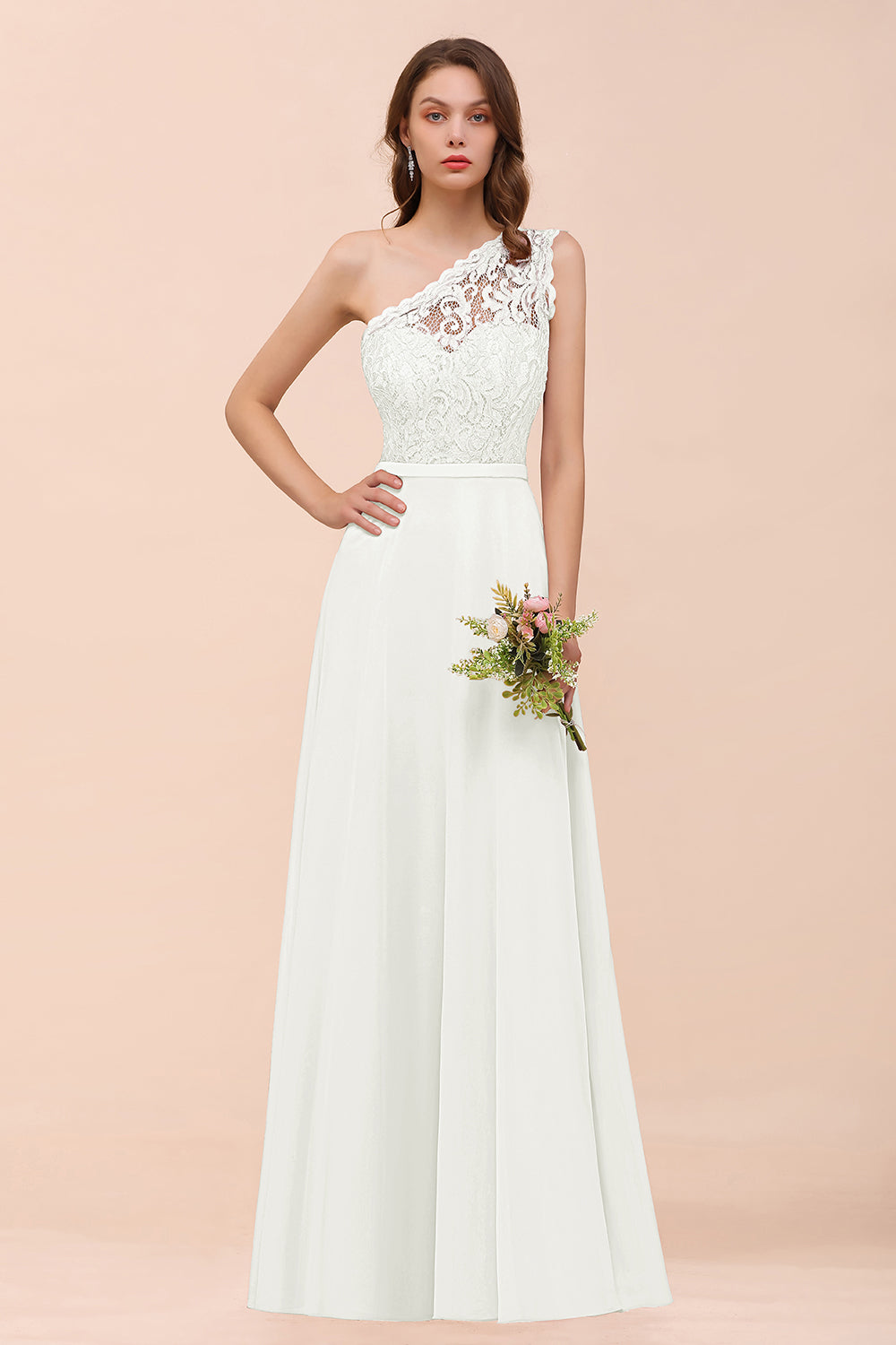 white one shoulder chiffon dress Berylove Women White Wedding Dress Mermaid Chiffon One Shoulder Engagement Dress, White / US18W