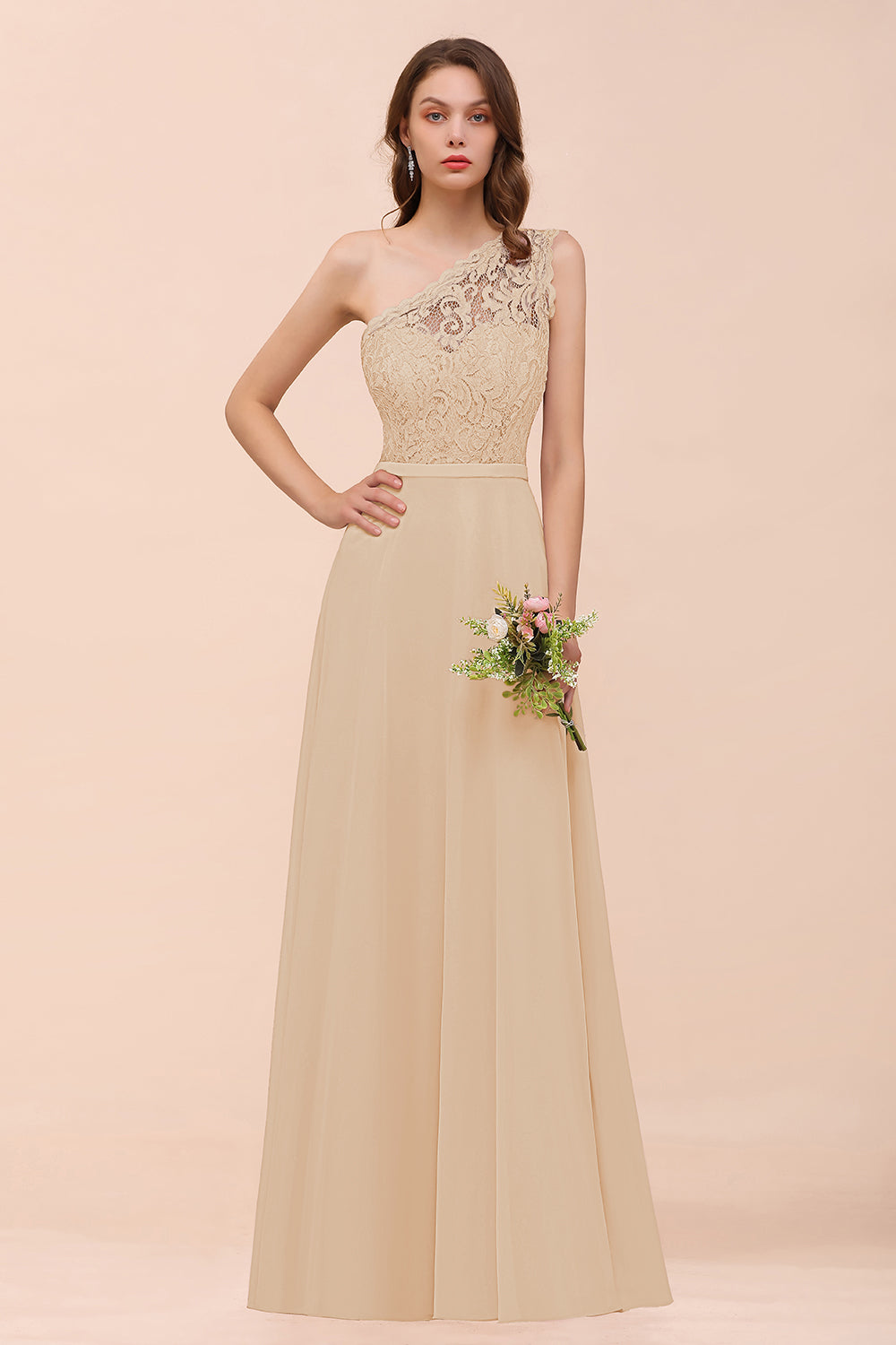 Classy Long A-Line One Shoulder Chiffon Bridesmaid Dress with Appliques Lace Classy Long A-Line One Shoulder Chiffon Bridesmaid Dress with Appliques Lace