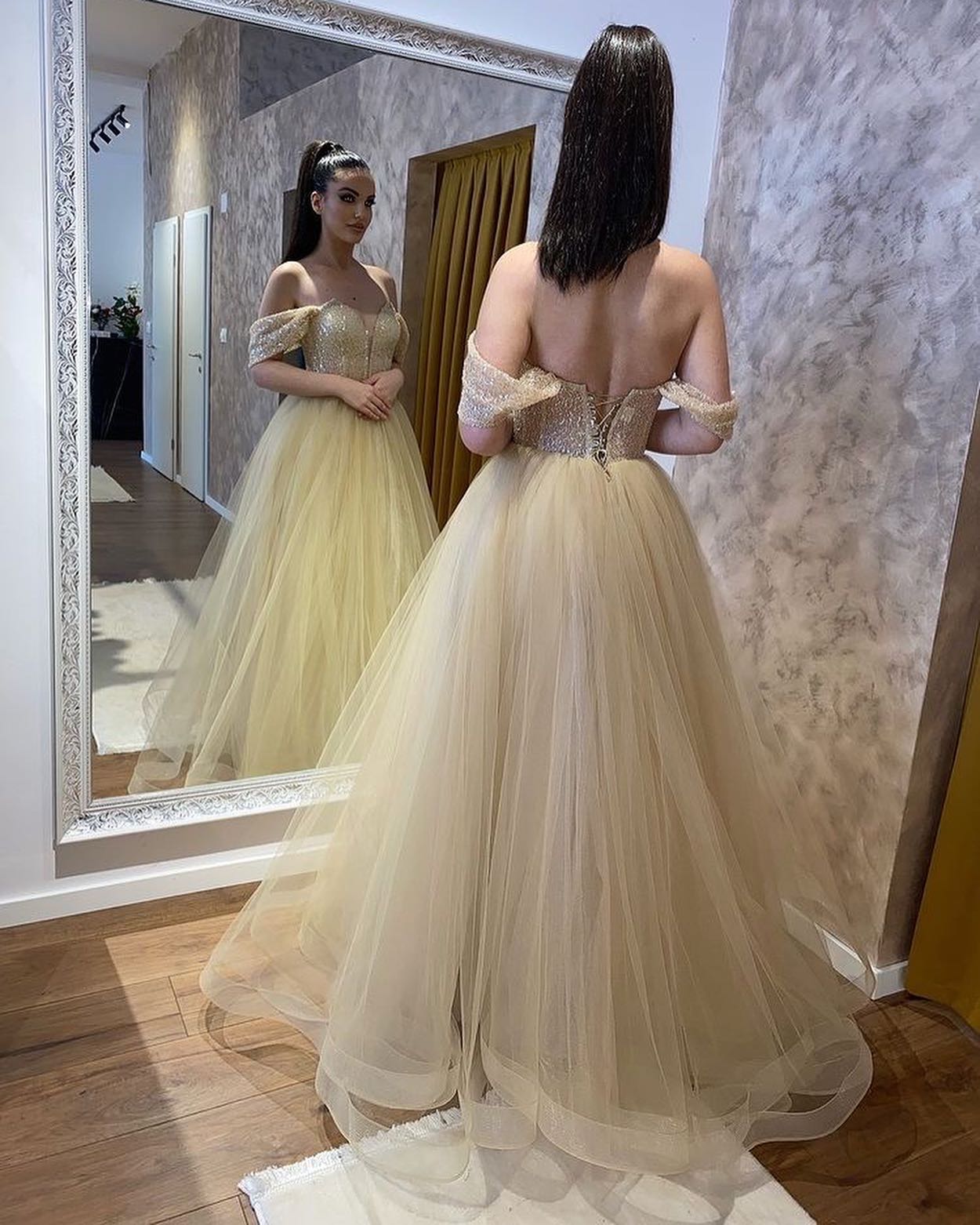A Line One Shoulder Tulle Wedding Dress with Beading, Gorgeous Long Prom Gown UQW0132 main image 1