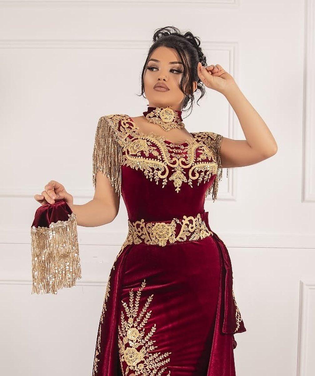 lace and velvet prom dress Navy Velvet Gold Lace Choker Mermaid Prom Dress