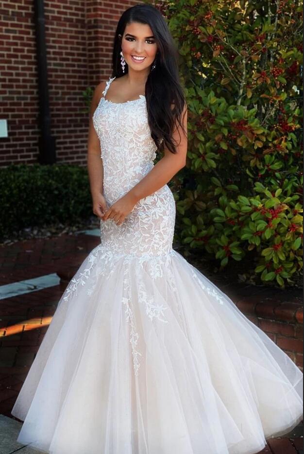 Short Mermaid V-neck Tulle Lace Backless Formal Prom Homecoming Dresses main image 1