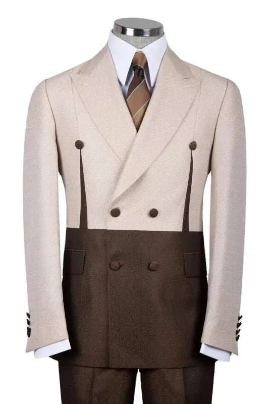 Algernon Coffee Peaked Lapel Double Breasted Glamorous Prom Suits